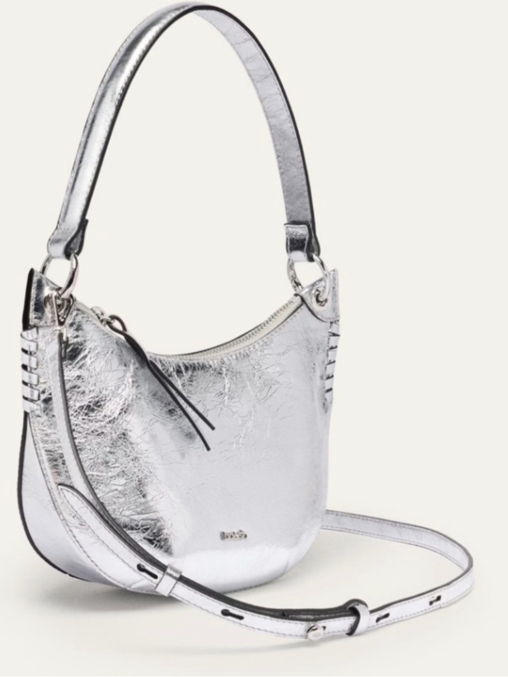 ba&sh Swing Metallic Silver Shoulder Bag Leather bash